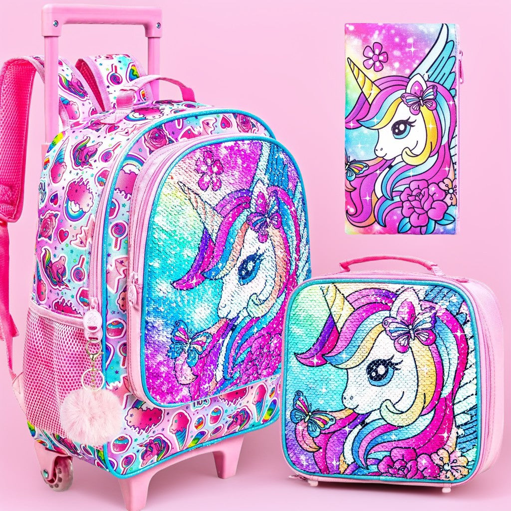 Girls’ Grade 1 Unicorn Rolling School Bag